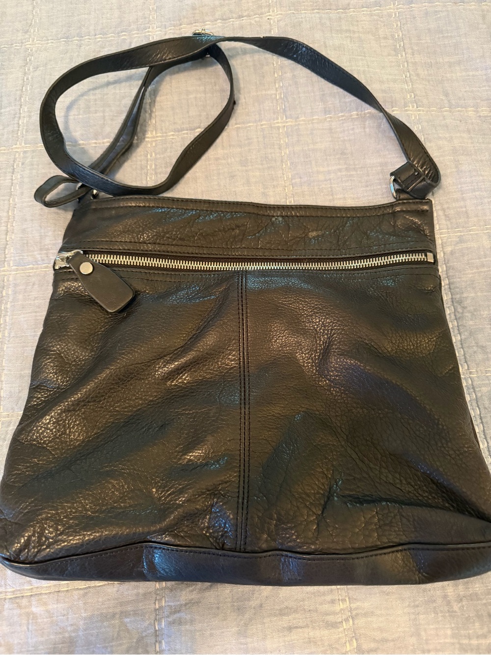 margot Black Leather Crossbody Bag with Front Zip - Picture 1 of 4